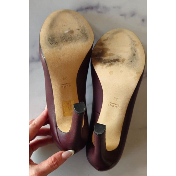 Gucci Women Pumps 38 US 8 Maroon Leather Interlocking G High Heels Slip On Shoes - Picture 11 of 14